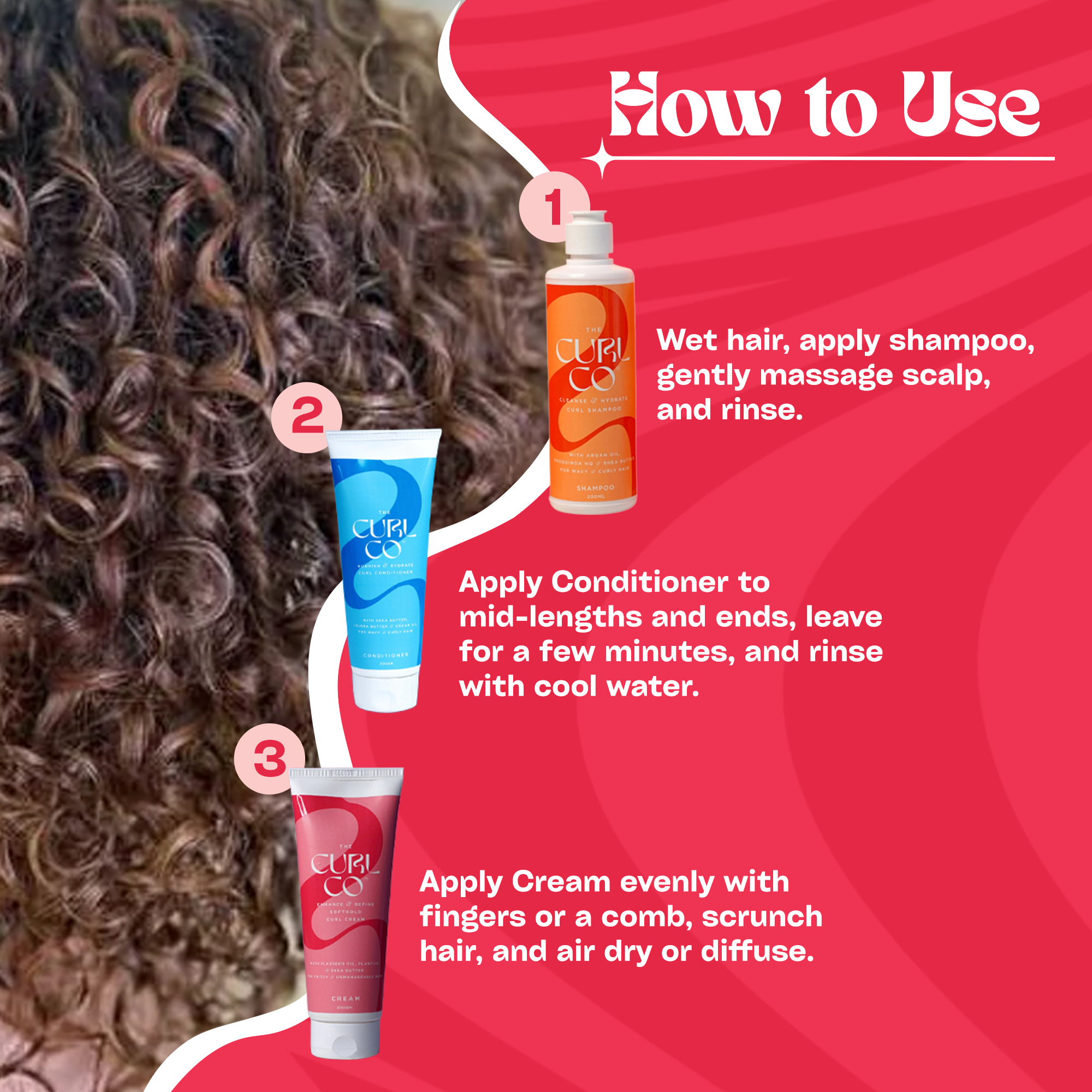 Curl Shampoo + Conditioner + Cream Bundle (200gm Each) - The Curl Co.