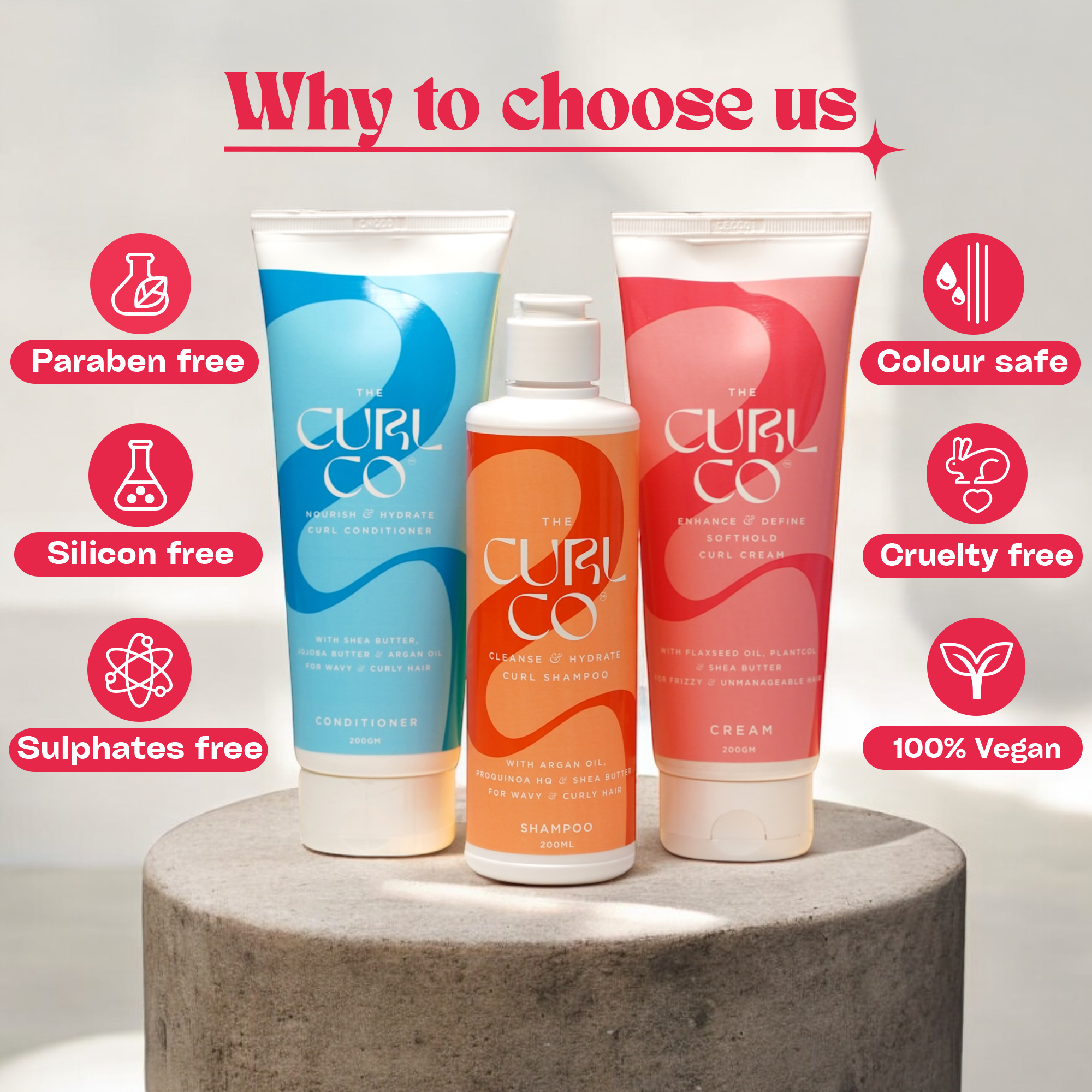 Curl Shampoo + Conditioner + Cream Bundle (200gm Each) - The Curl Co.