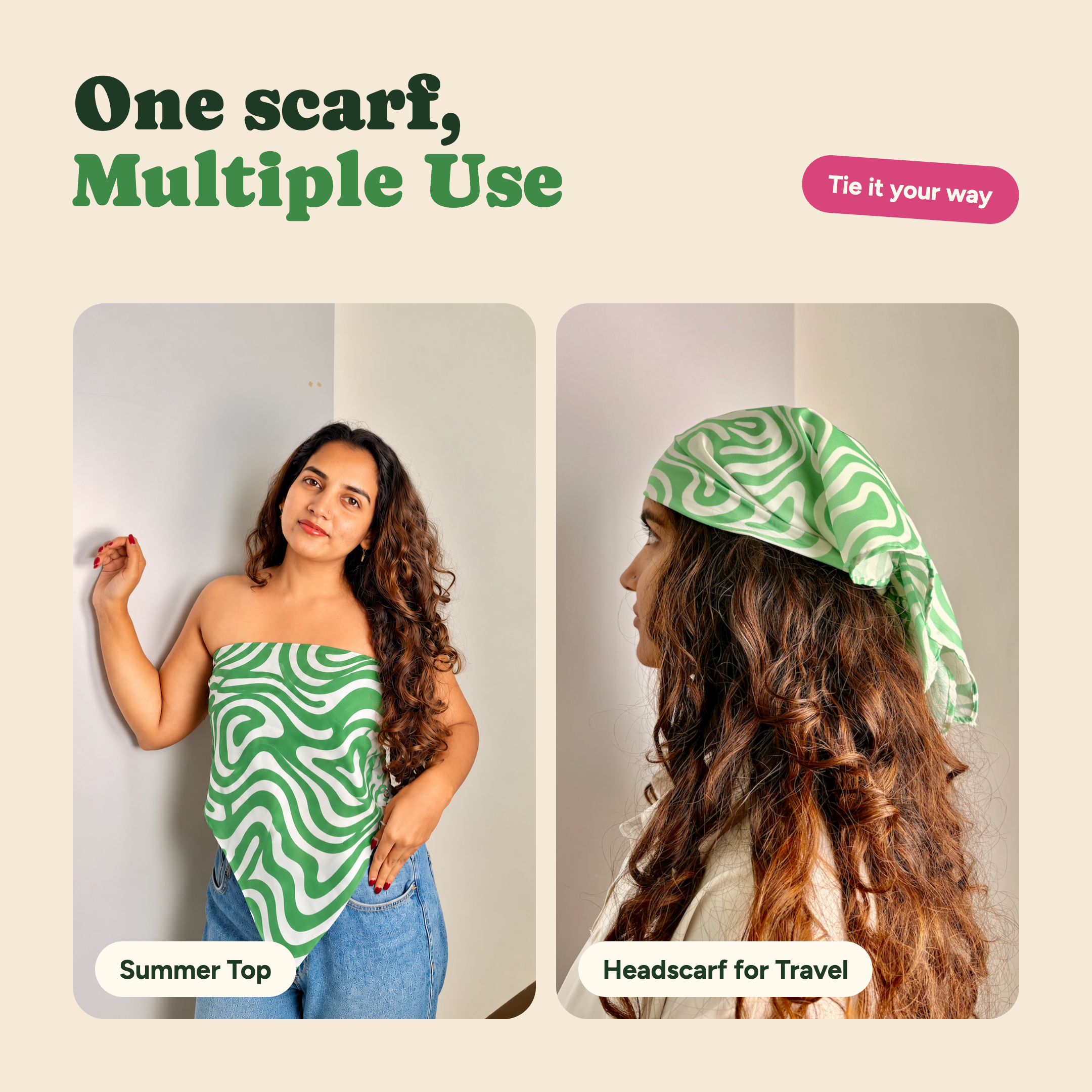 Satin Scarf - Green Pista Swirl