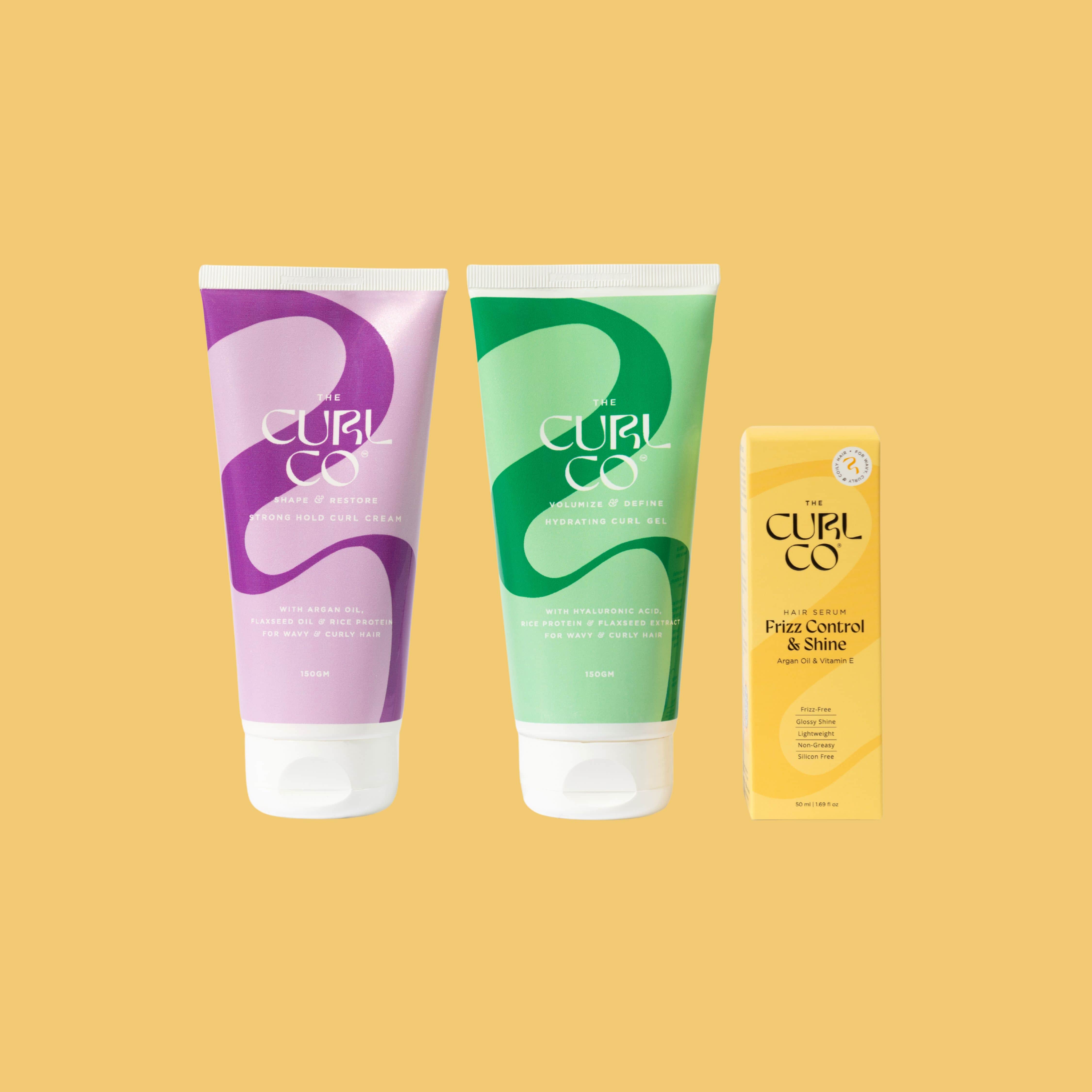 Strong Hold curl cream + Hydrating Gel + Frizz Control & Shine Serum - The Curl Co.