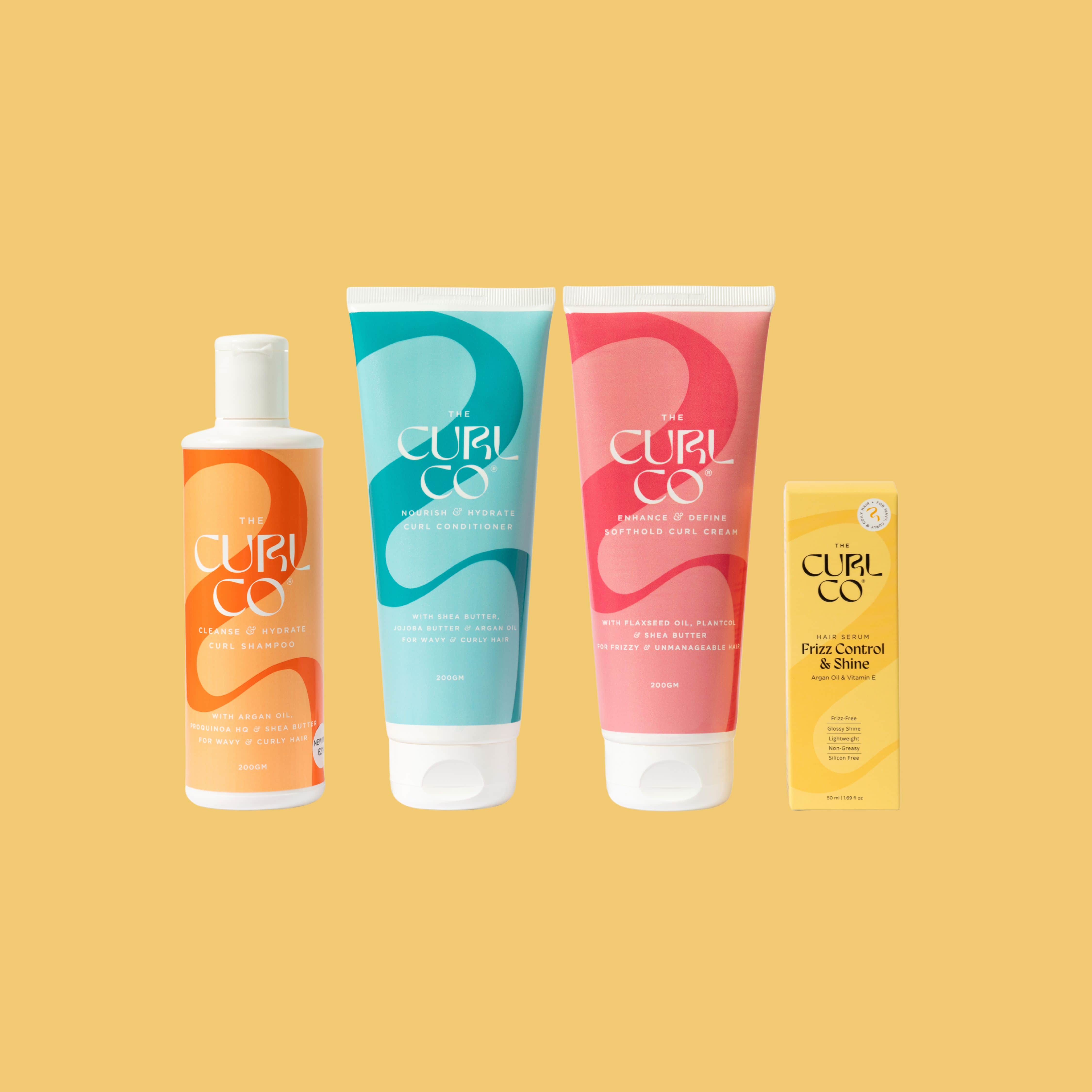 Shampoo + Conditioner + Soft Hold curl cream +Frizz control & Shine Serum - The Curl Co.