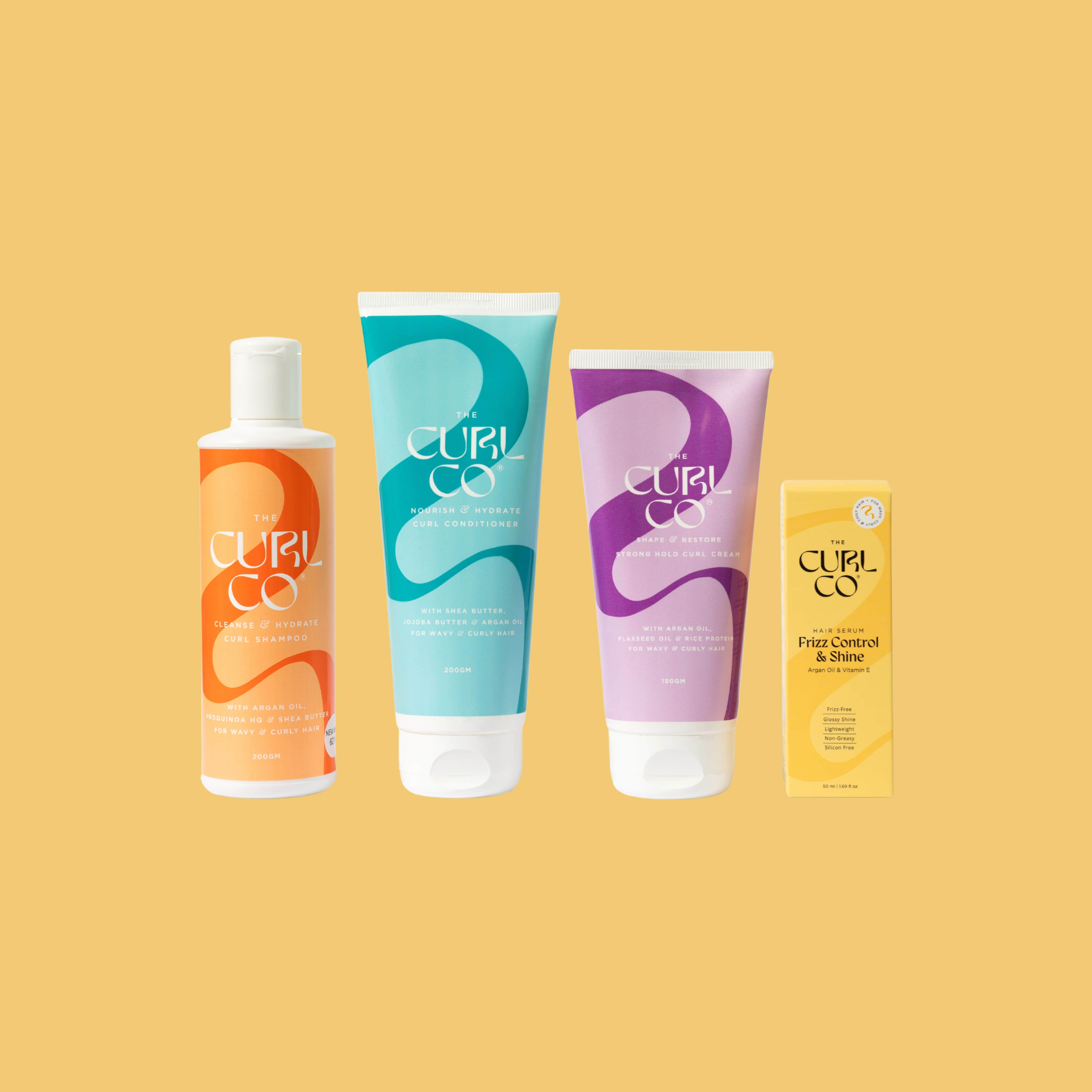 Shampoo + Conditioner + Strong Hold curl cream+ Frizz control & Shine Serum - The Curl Co.
