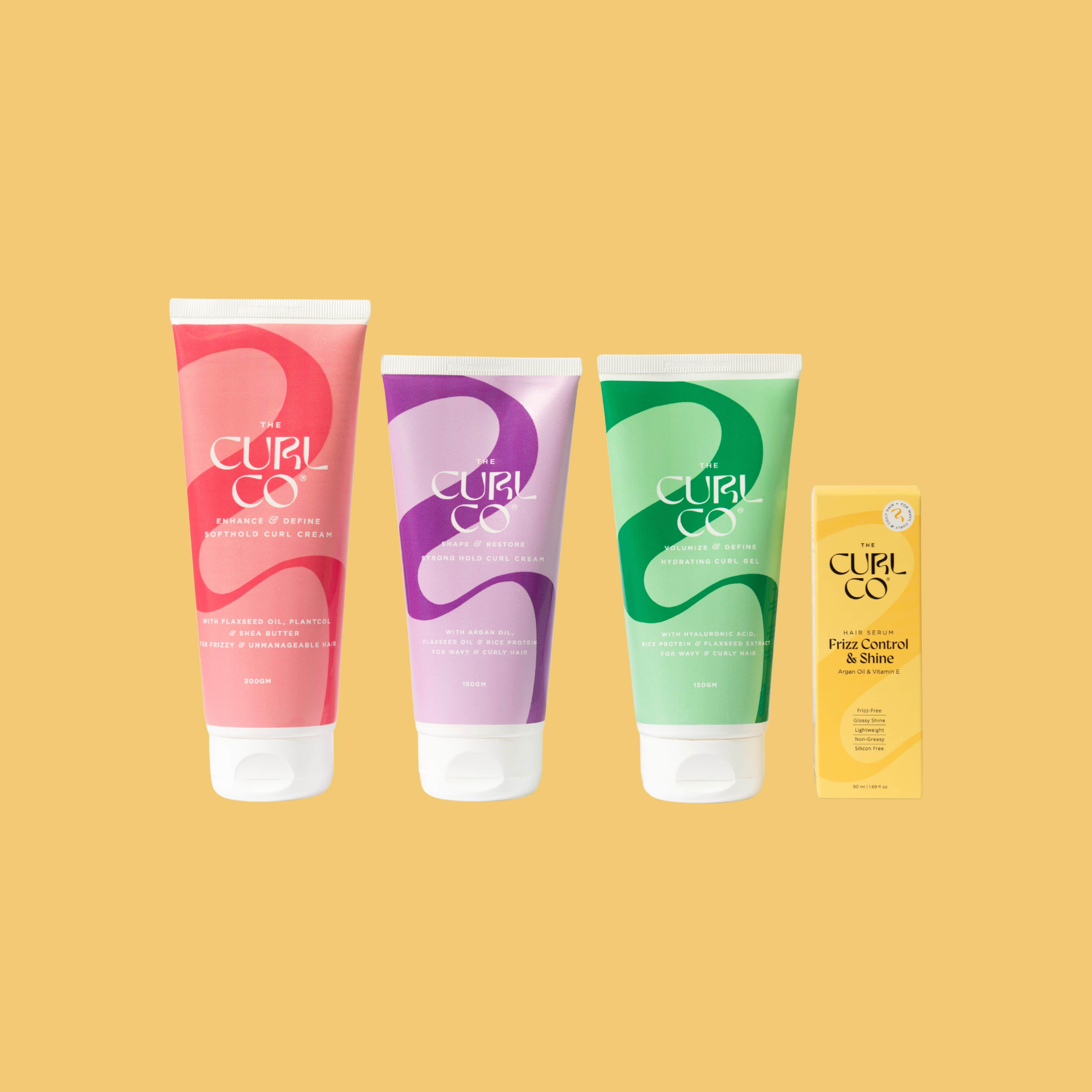 Soft Hold curl cream + Strong Hold curl cream + Hydrating Gel + Frizz control & Shine Serum - The Curl Co.