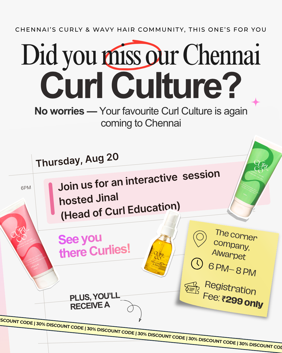 Curl Culture Ticket- Chennai, 20th August, Thursday (6pm to 8pm)