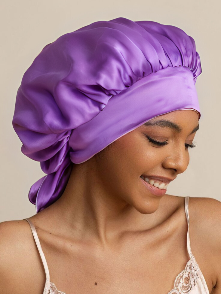 lavender satin bonnet for hair